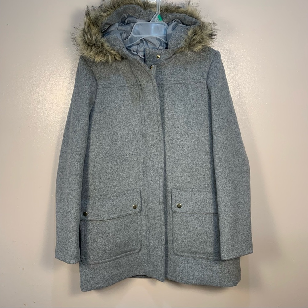 J.Crew Vail Wool Blend Faux Fur Trim Parka Jacket Coat - Picture 3 of 15